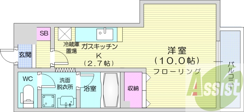 1K、エアコン、ネット無料、独立洗面台、オートロック