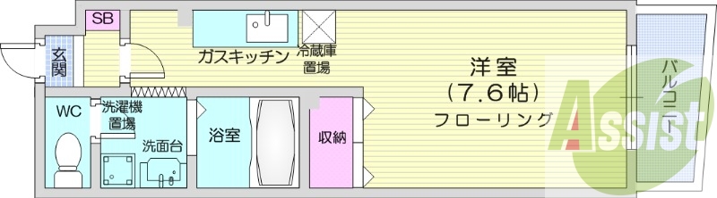 1K、エアコン、ネット無料、独立洗面台、オートロック