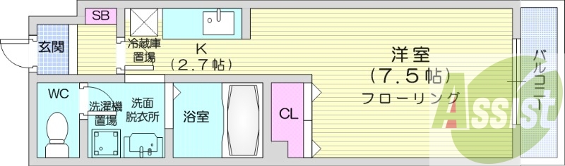 1K、エアコン、独立洗面台、灯油暖房、オートロック