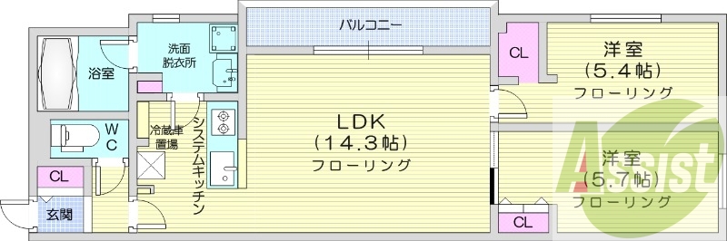 2LDK、エアコン、システムキッチン、オートロック