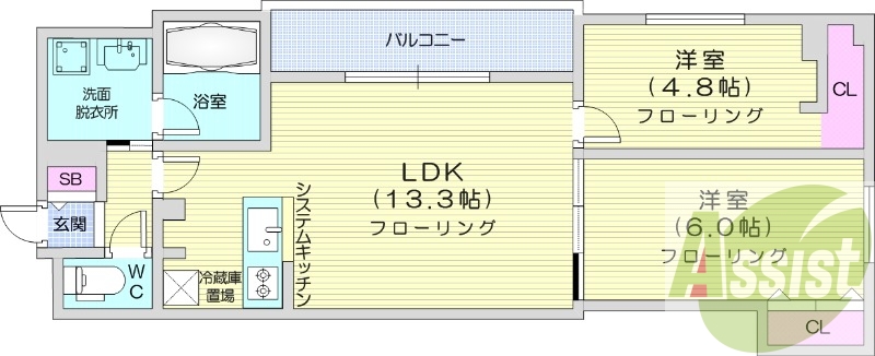 2LDK、エアコン、システムキッチン、オートロック