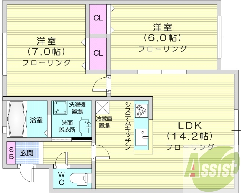 2LDK、トランクルーム、灯油暖房、収納