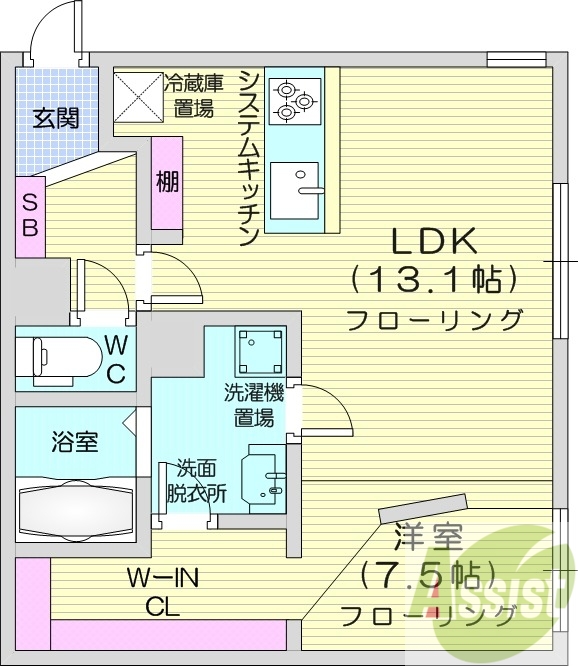 1LDK、都市ガス、追い炊き、システムキッチン、独立洗面台