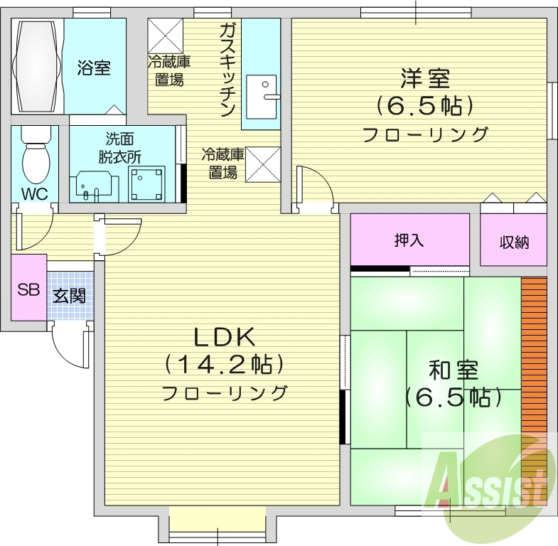 2LDK、灯油ボイラー、トランクルーム、無料駐車場