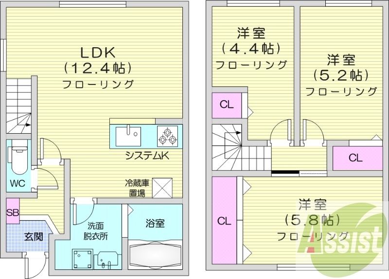3LDK、エアコン、追い焚き、システムキッチン