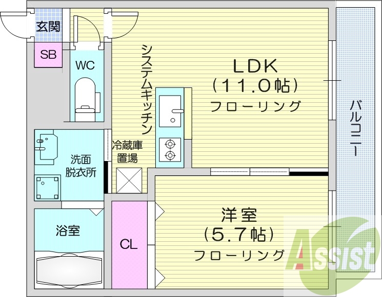 1LDK、ペット可、エアコン、システムキッチン、浴室乾燥機