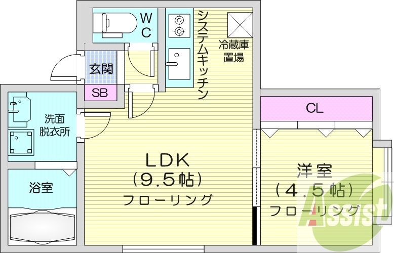 1LDK、独立洗面台、角部屋、