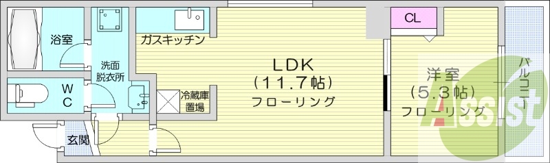1LDK、エアコン、独立洗面台、ネット無料