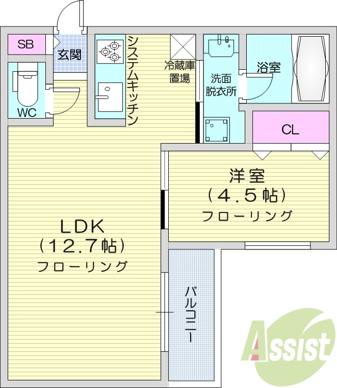 1LDK、都市ガス、エアコン、独立洗面台
