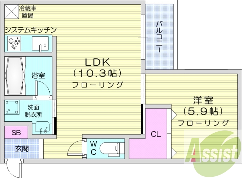 1LDK、都市ガス、エアコン、独立洗面台