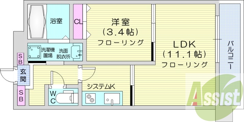 1LDK、オートロック、オール電化、角部屋、エアコン