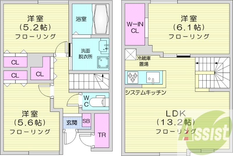 3LDK、無料駐車場、トランクルーム、エアコン
