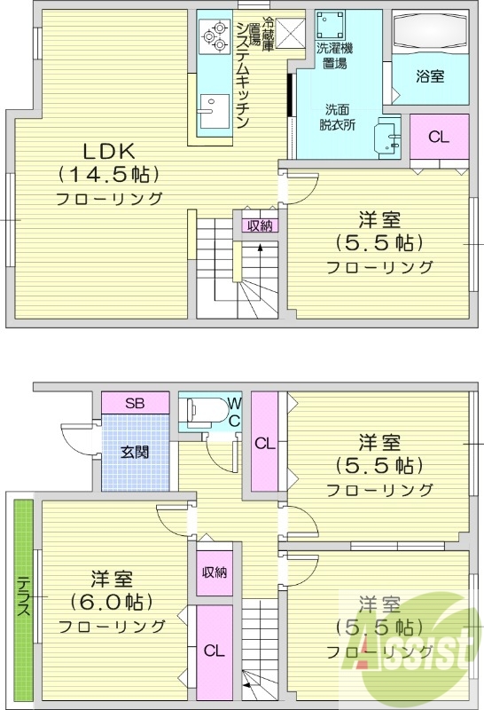 4LDK、無料駐車場、トランクルーム、エアコン