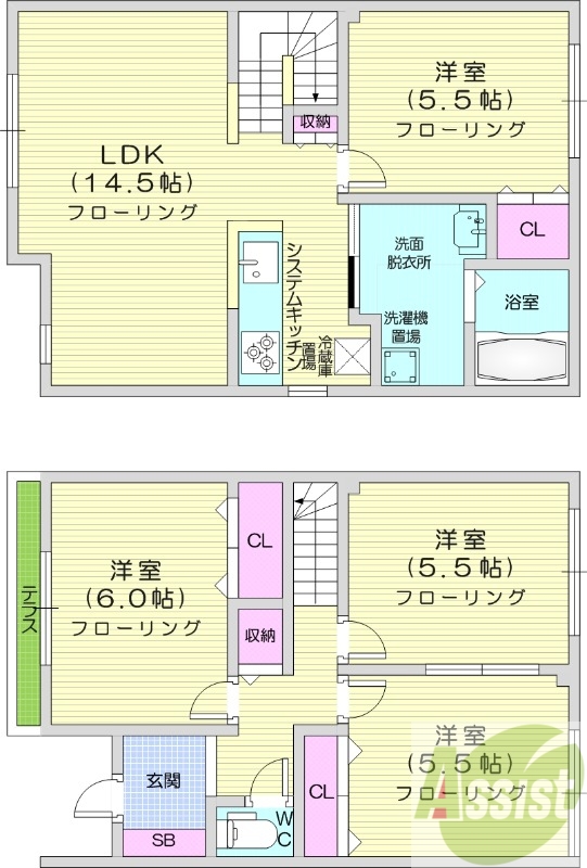 4LDK、無料駐車場、トランクルーム、エアコン
