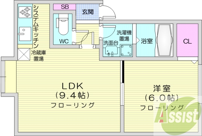 １LDK、クローゼット、エアコン、灯油暖房、システムキッチン