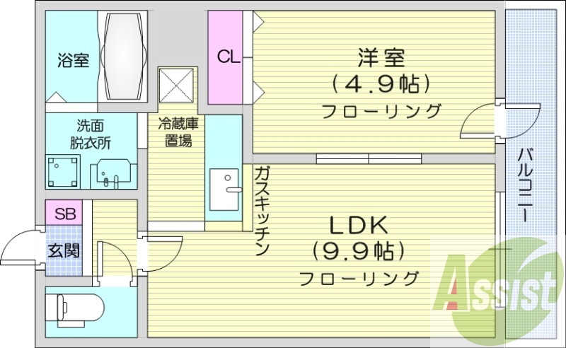 1LDK、オートロック、独立洗面台、バストイレ別、灯油暖房