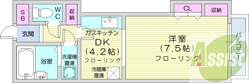 1DK、バス・トイレ別、オートロック、シャワートイレ