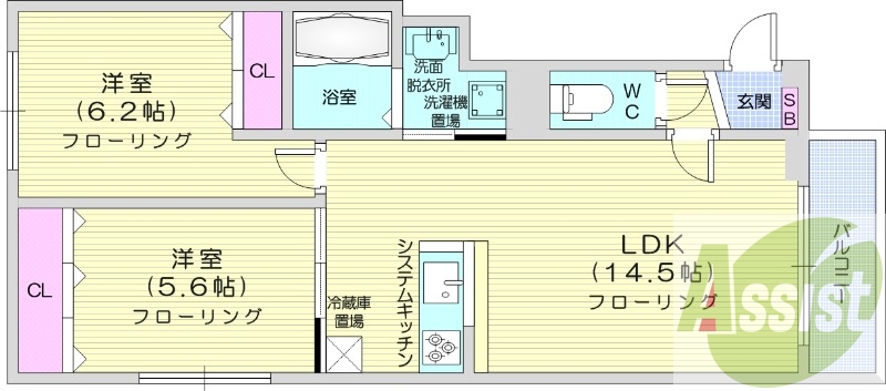 2LDK、都市ガス、追い焚き、トランクルーム