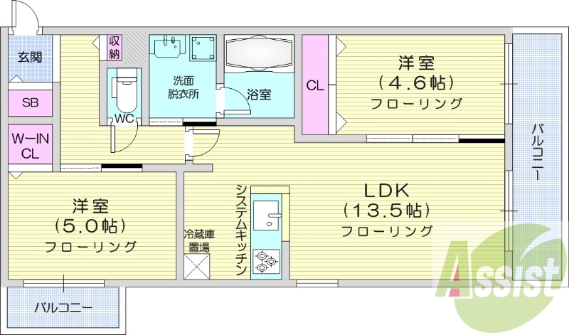 2LDK、都市ガス、エアコン、浴室乾燥機、追い焚き