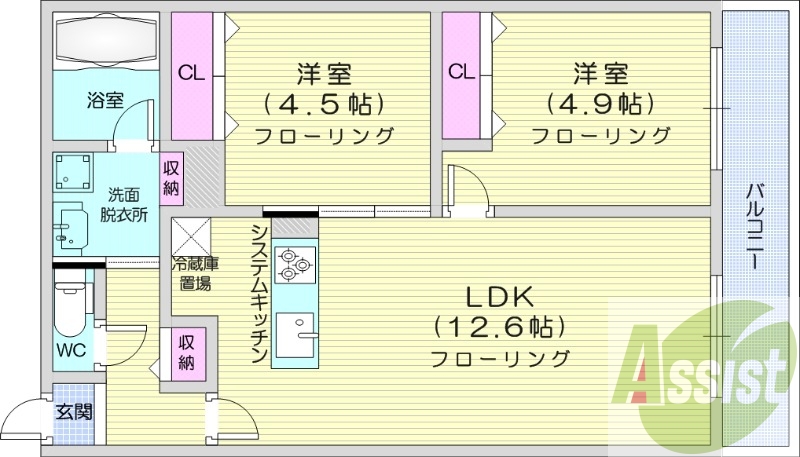 1LDK、都市ガス、エアコン、浴室乾燥機、追い焚き