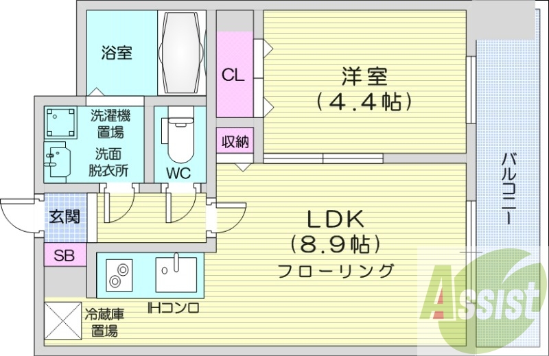 1LDK、システムキッチン、ウォシュレット