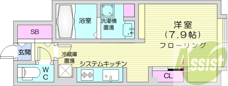 1R、システムキッチン、バストイレ別、オートロック、