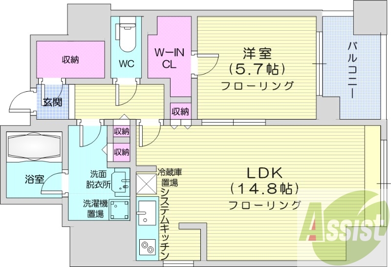 1LDK、眺望良好、バルコニー、システムキッチン