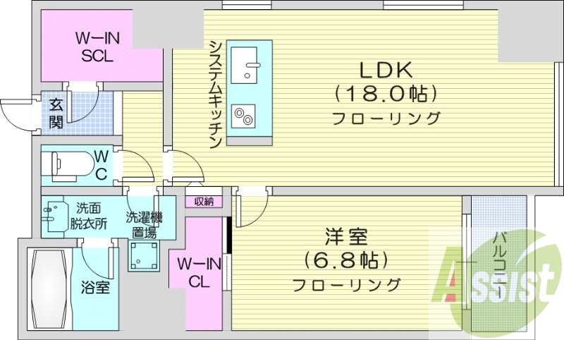 1LDK、眺望良好、バルコニー、システムキッチン