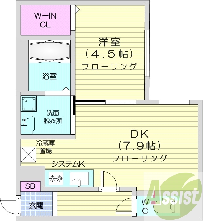 1LDK、エアコン、浴室乾燥機、システムキッチン