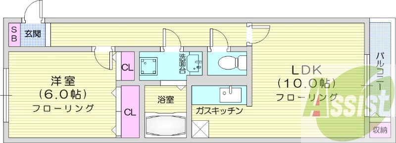 1LDK、灯油暖房、バルコニー、洗面化粧台