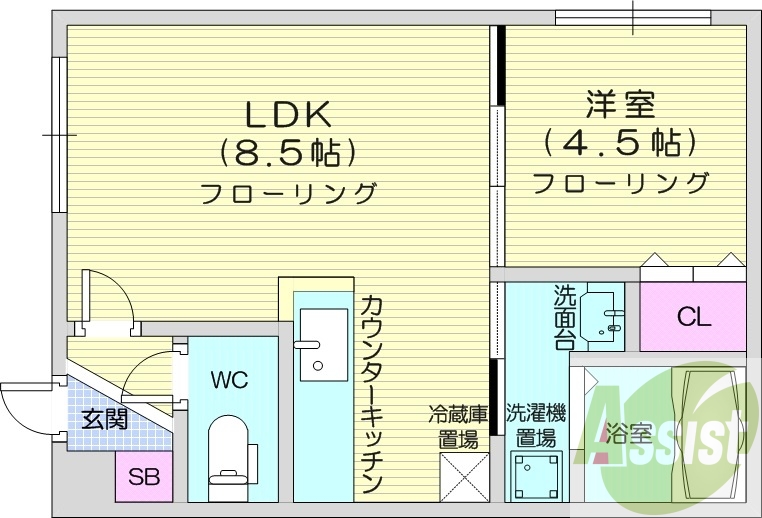 1LDK、灯油暖房、独立洗面台、バス・トイレ別、