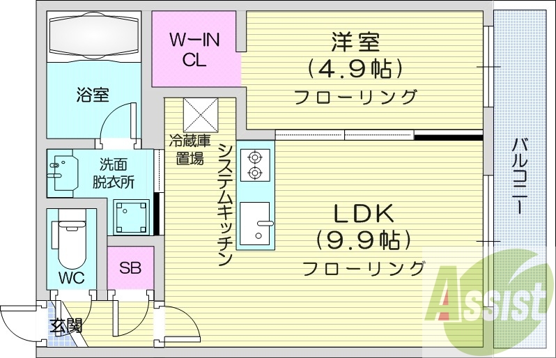 1LDK、エアコン、都市ガス、システムキッチン