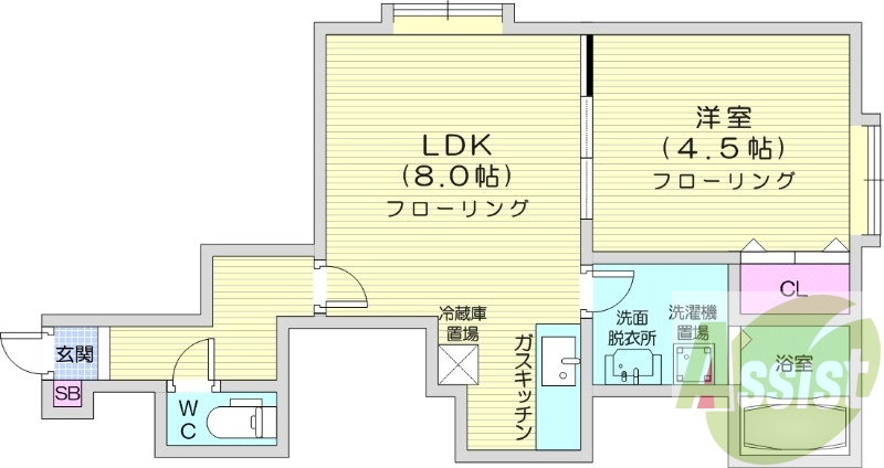 1LDK、灯油暖房、室内洗濯機置場、独立洗面台