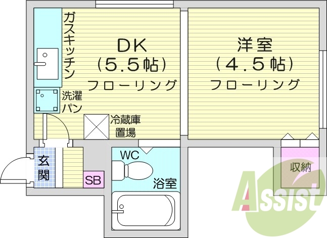 1DK、都市ガス、収納、光ファイバー、シューズボックス