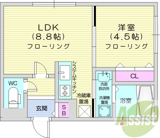1LDK、クローゼット、シューズボックス、エアコン