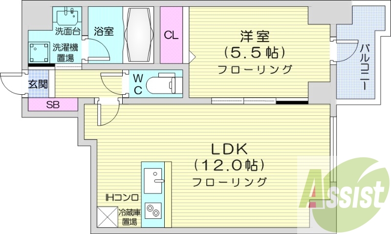 1LDK、システムキッチン、エアコン、追い焚き