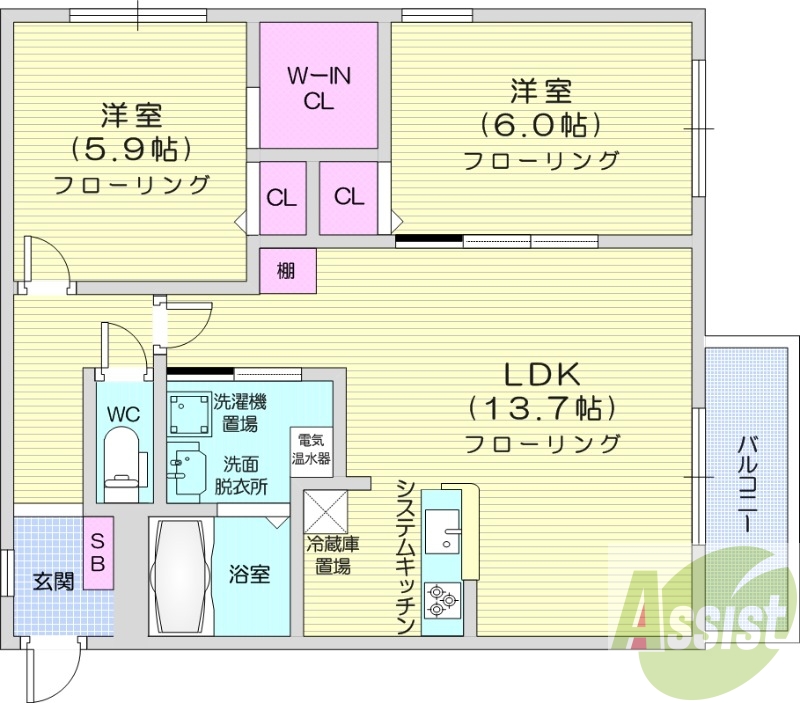 1LDK、ウォークインクローゼット、エコジョーズ、角部屋