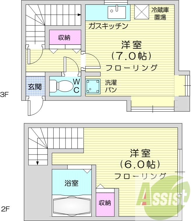 1DK、バストイレ別、ネット無料、灯油暖房