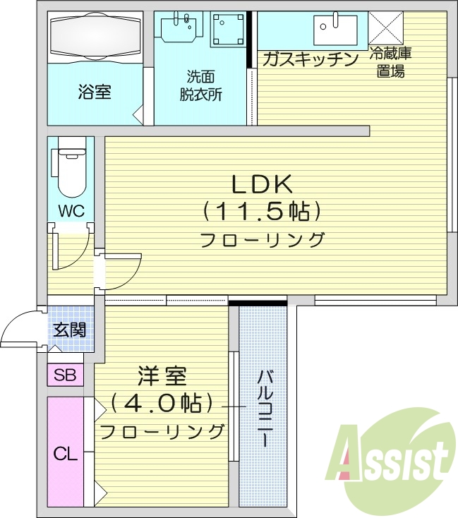 1LDK、追い焚き機能付き風呂、オートロック