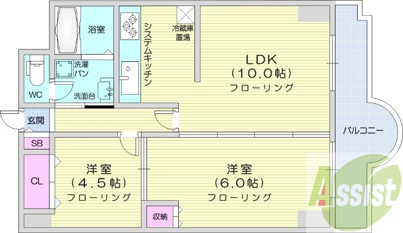2LDK、システムキッチン、灯油FF暖房、ガス給湯