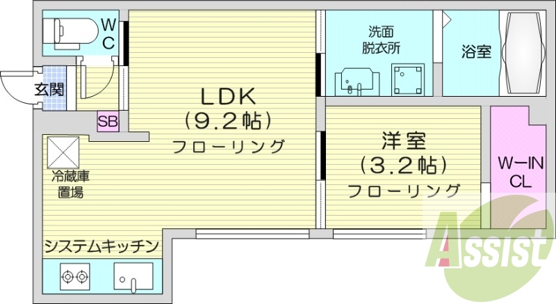 1LDK、エアコン、都市ガス、ネット無料