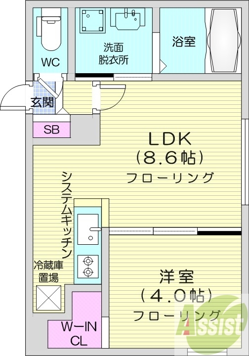 1LDK、エアコン、都市ガス、ネット無料