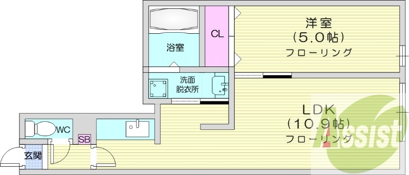 2LDK、オートロック、シャワートイレ、バス・トイレ別