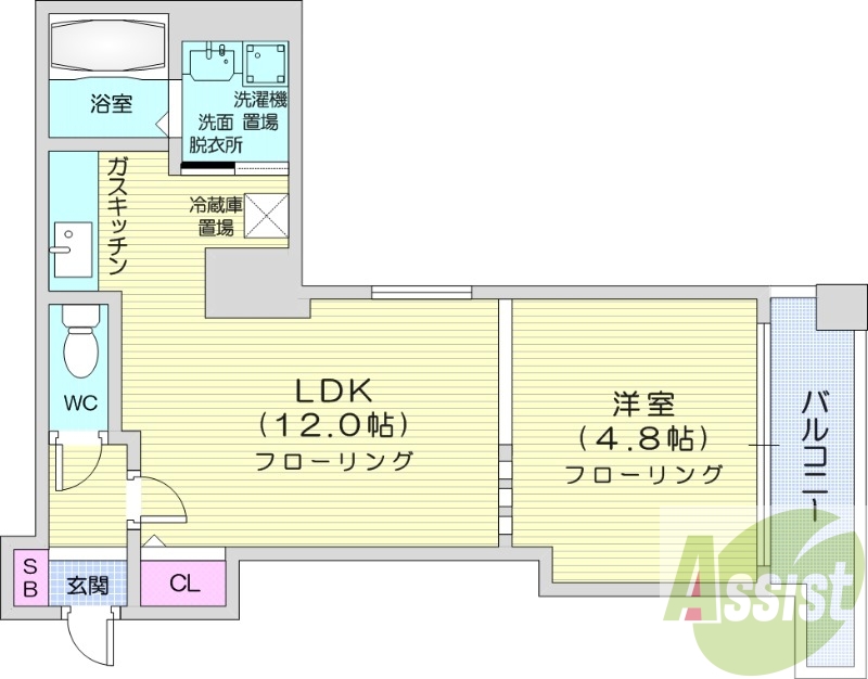 1LDK、灯油FF暖房、独立洗面台、オートロック