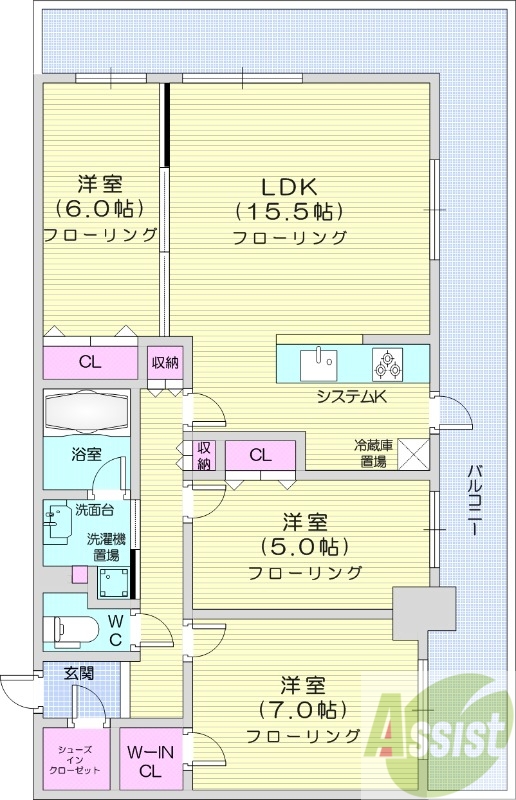 3LDK、浴室乾燥機、浴室暖房、バストイレ別