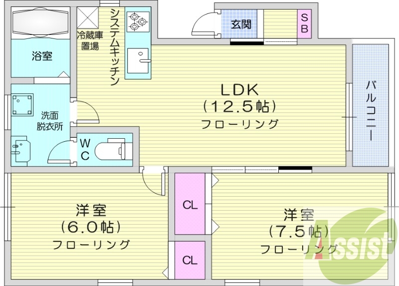 2LDK、独立洗面台、灯油暖房、トランクルーム