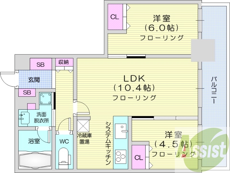 2LDK、エアコン、追い焚き、システムキッチン