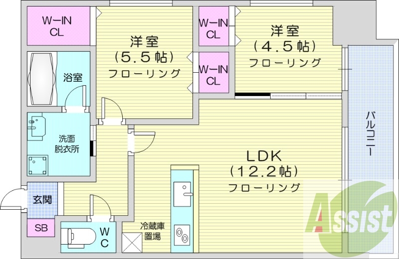 2LDK、エアコン、ペット可、オートロック、