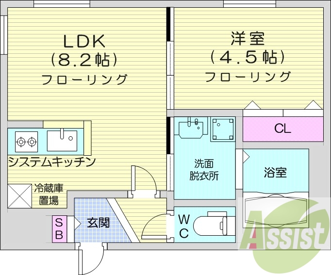 1LDK、都市ガス、エアコン、システムキッチン