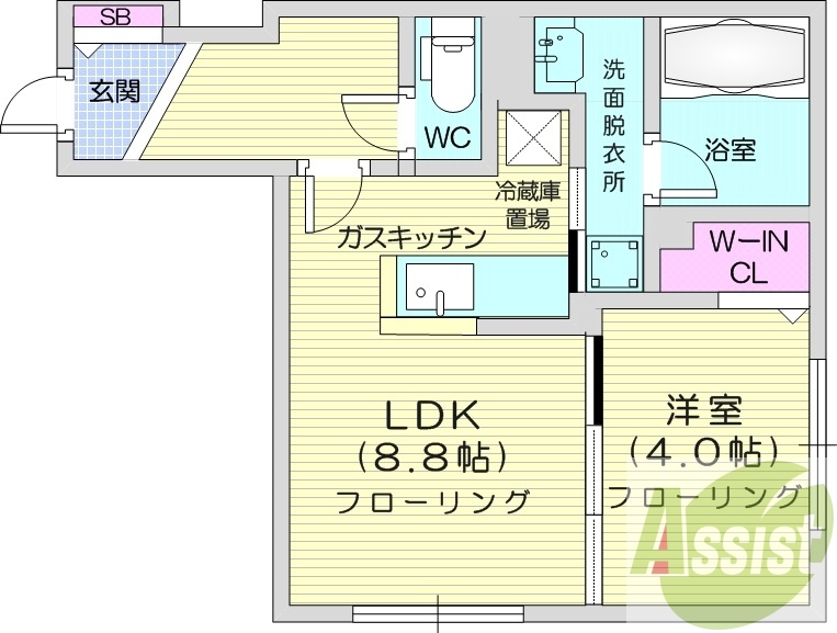 1LDK、エアコン、ガス暖房、ネット無料